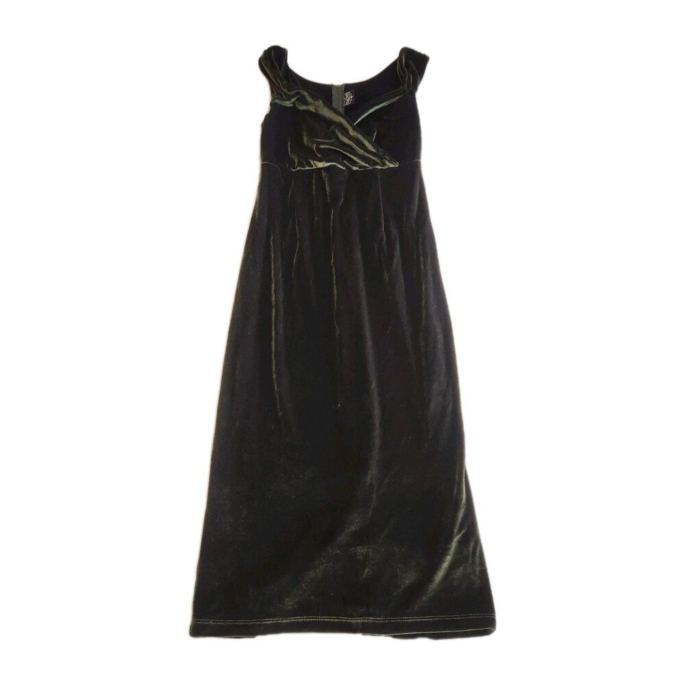 Rock Steady Made in USA Emerald Green Velvet Y2K Vintage Midi Dress SZ M
